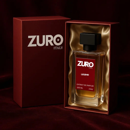 Zuro Italy Legend perfume bottle in luxurious box inspired by Bad Boy fragrance with rich amber liquid